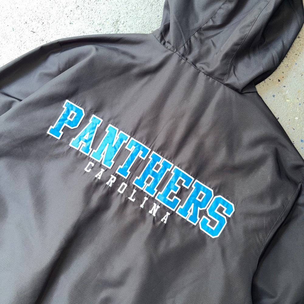 NFL Carolina Panthers Windbreaker Jacket Mens XL Black Blue Quarter Zip Hooded